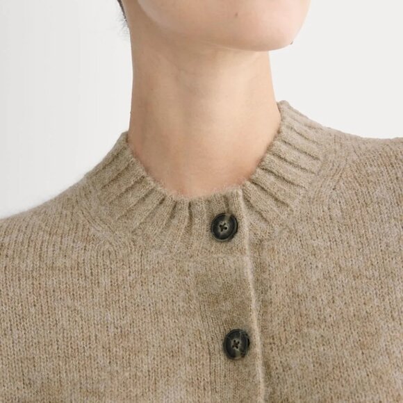 Everlane The Crew Cardigan in Alpaca in Dark Heathered Camel, Size Medium - Picture 3 of 9